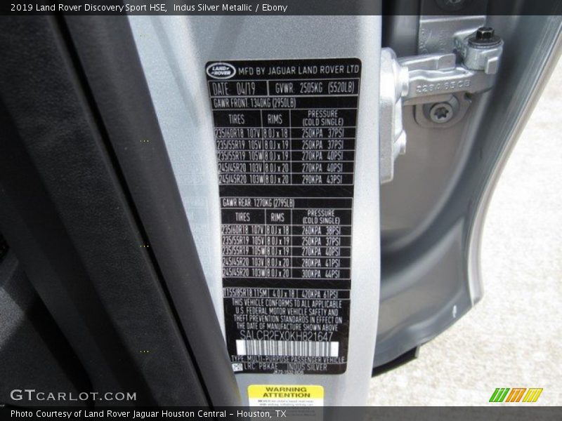 Indus Silver Metallic / Ebony 2019 Land Rover Discovery Sport HSE