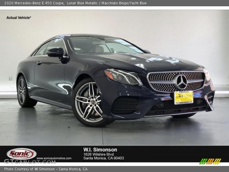 Lunar Blue Metallic / Macchiato Beige/Yacht Blue 2020 Mercedes-Benz E 450 Coupe