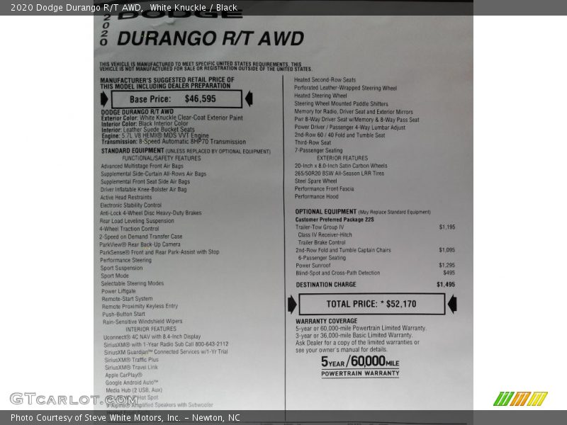 White Knuckle / Black 2020 Dodge Durango R/T AWD