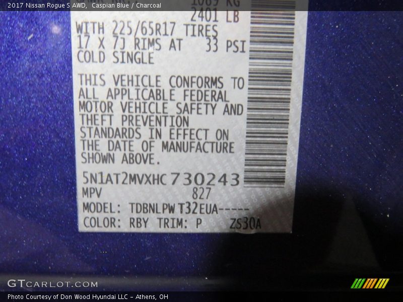 Caspian Blue / Charcoal 2017 Nissan Rogue S AWD