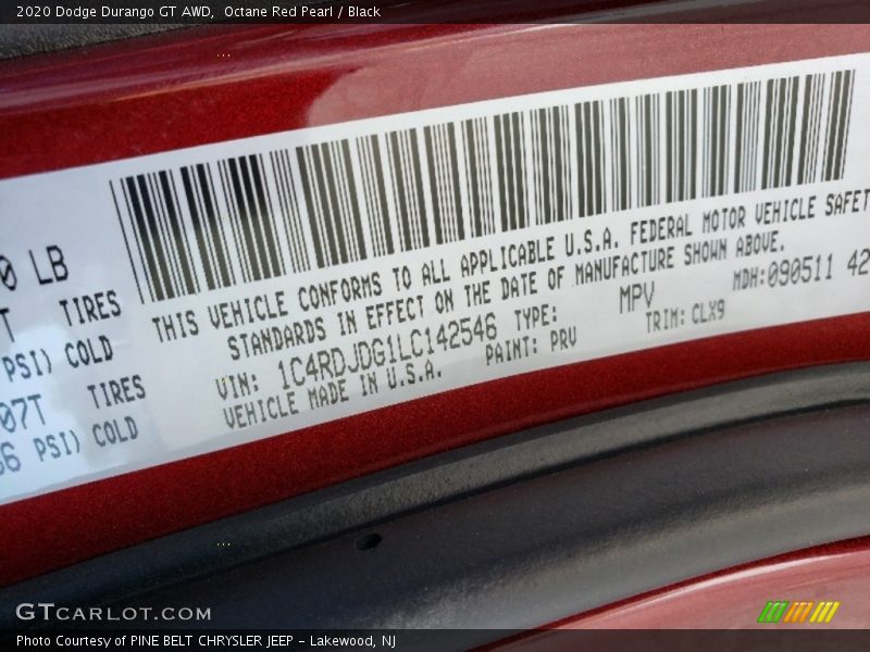 Octane Red Pearl / Black 2020 Dodge Durango GT AWD