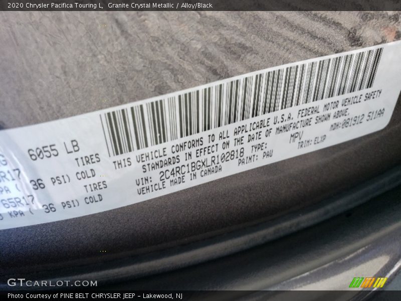 Granite Crystal Metallic / Alloy/Black 2020 Chrysler Pacifica Touring L
