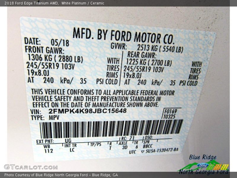 White Platinum / Ceramic 2018 Ford Edge Titanium AWD