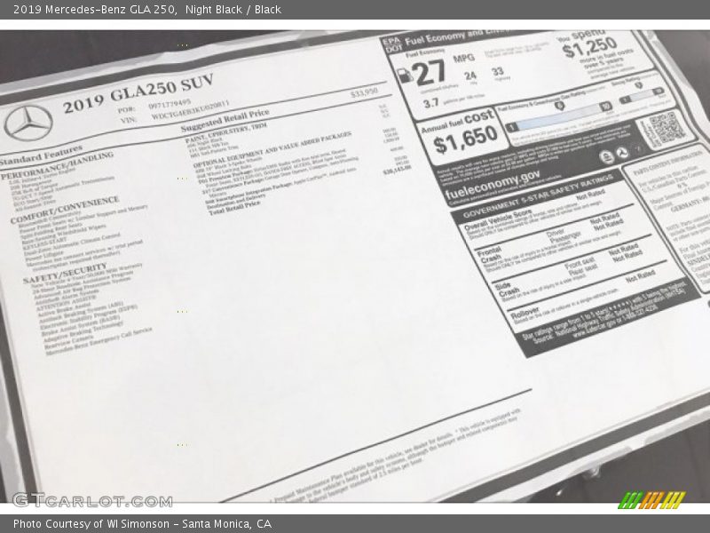 Night Black / Black 2019 Mercedes-Benz GLA 250