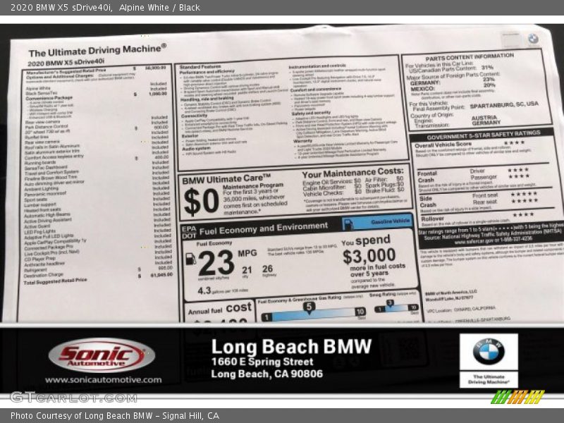 Alpine White / Black 2020 BMW X5 sDrive40i