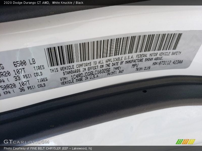 White Knuckle / Black 2020 Dodge Durango GT AWD
