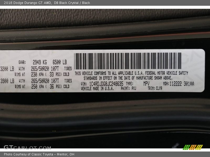DB Black Crystal / Black 2018 Dodge Durango GT AWD