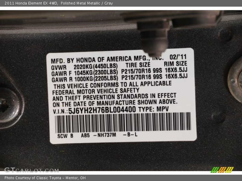 Polished Metal Metallic / Gray 2011 Honda Element EX 4WD