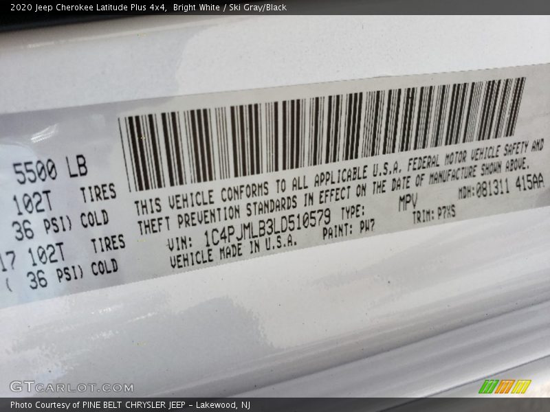 Bright White / Ski Gray/Black 2020 Jeep Cherokee Latitude Plus 4x4