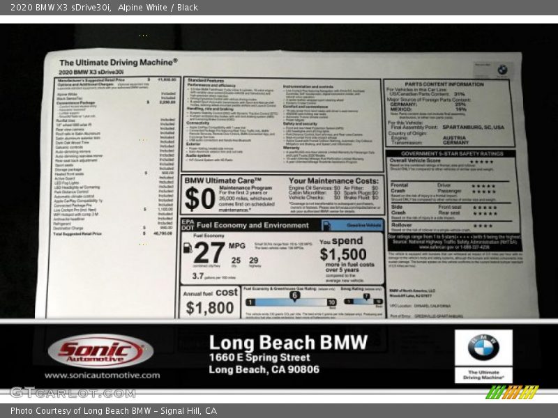 Alpine White / Black 2020 BMW X3 sDrive30i