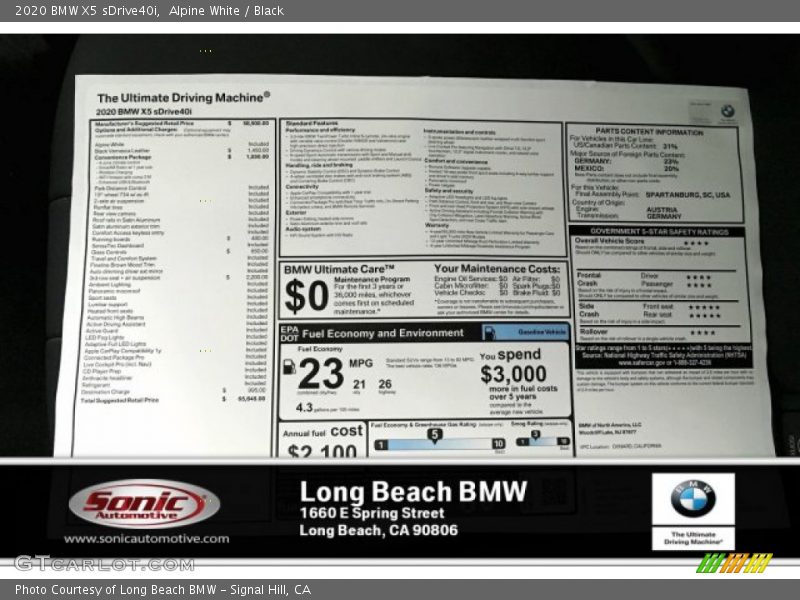 Alpine White / Black 2020 BMW X5 sDrive40i