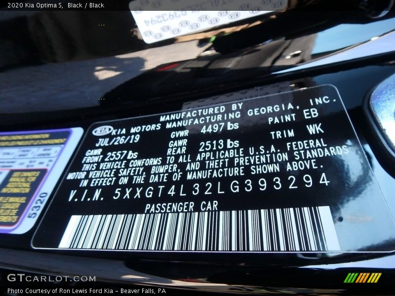 Black / Black 2020 Kia Optima S