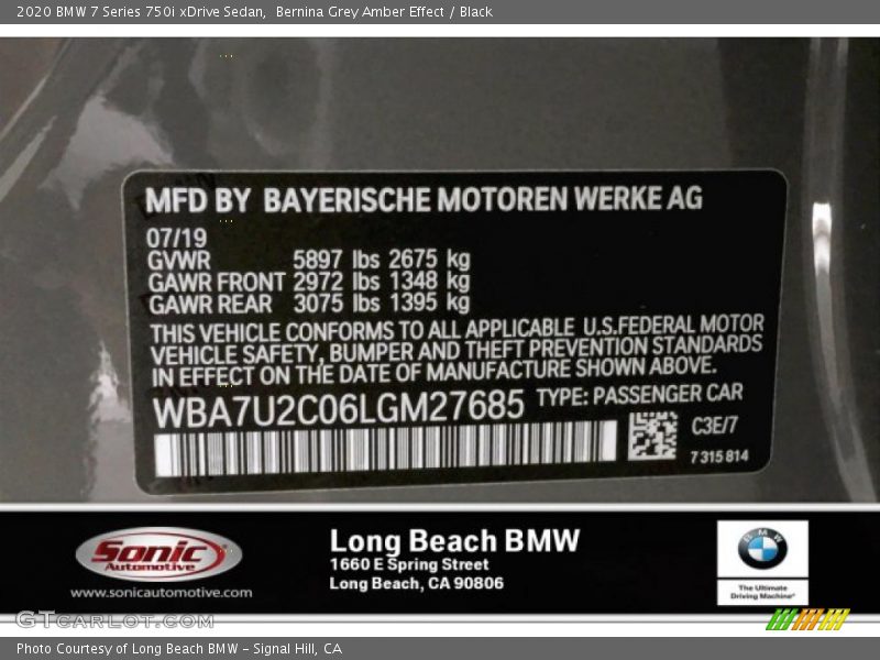 Bernina Grey Amber Effect / Black 2020 BMW 7 Series 750i xDrive Sedan