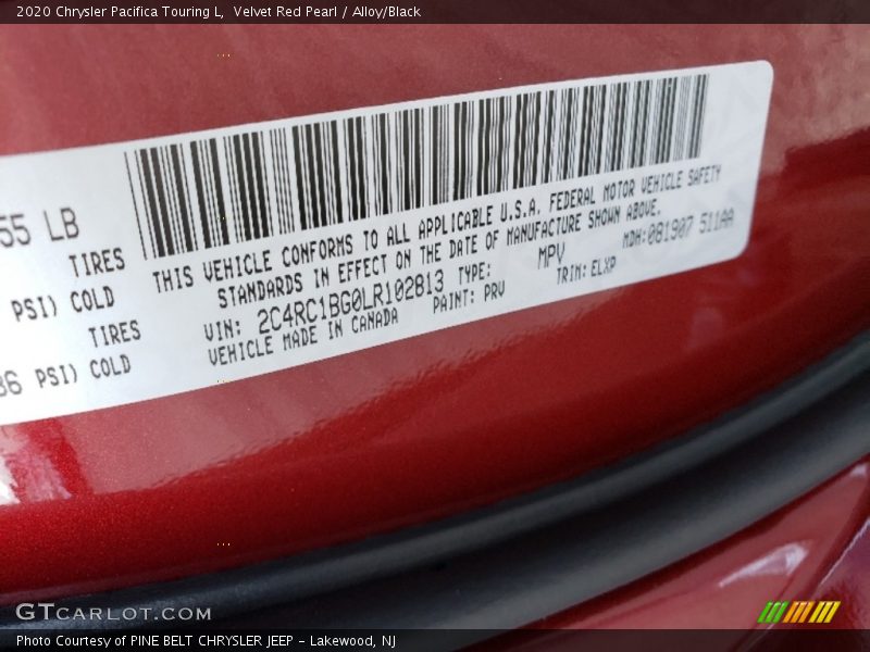 Velvet Red Pearl / Alloy/Black 2020 Chrysler Pacifica Touring L