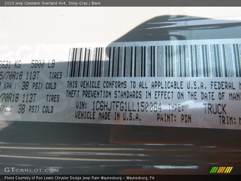 Sting-Gray / Black 2020 Jeep Gladiator Overland 4x4