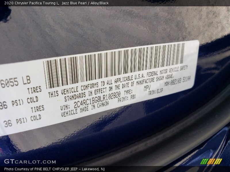 Jazz Blue Pearl / Alloy/Black 2020 Chrysler Pacifica Touring L