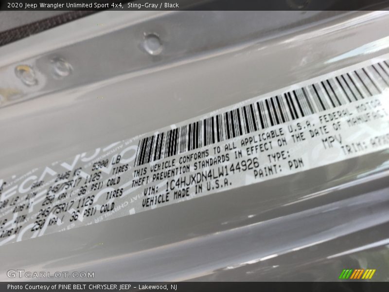 Sting-Gray / Black 2020 Jeep Wrangler Unlimited Sport 4x4