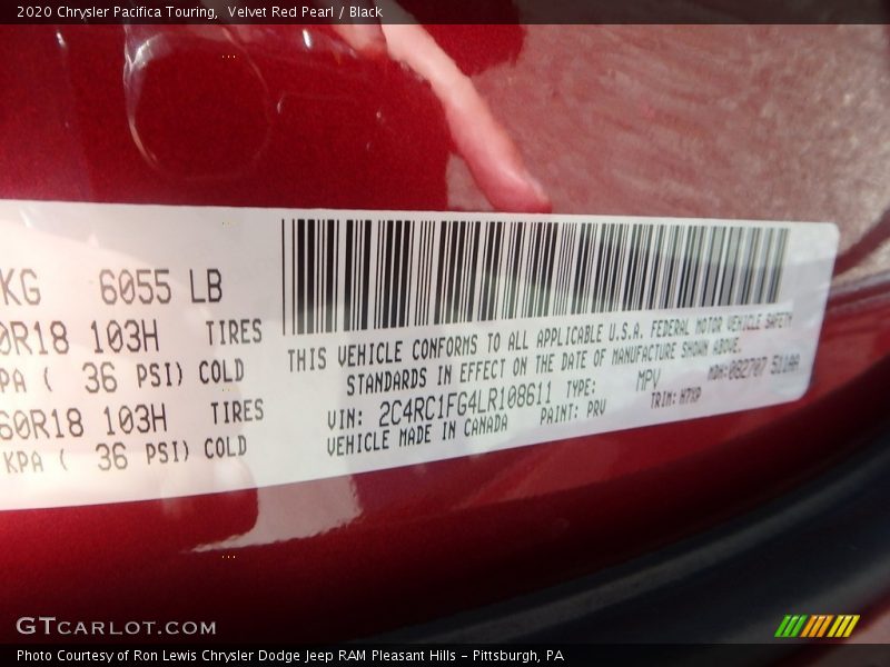 Velvet Red Pearl / Black 2020 Chrysler Pacifica Touring