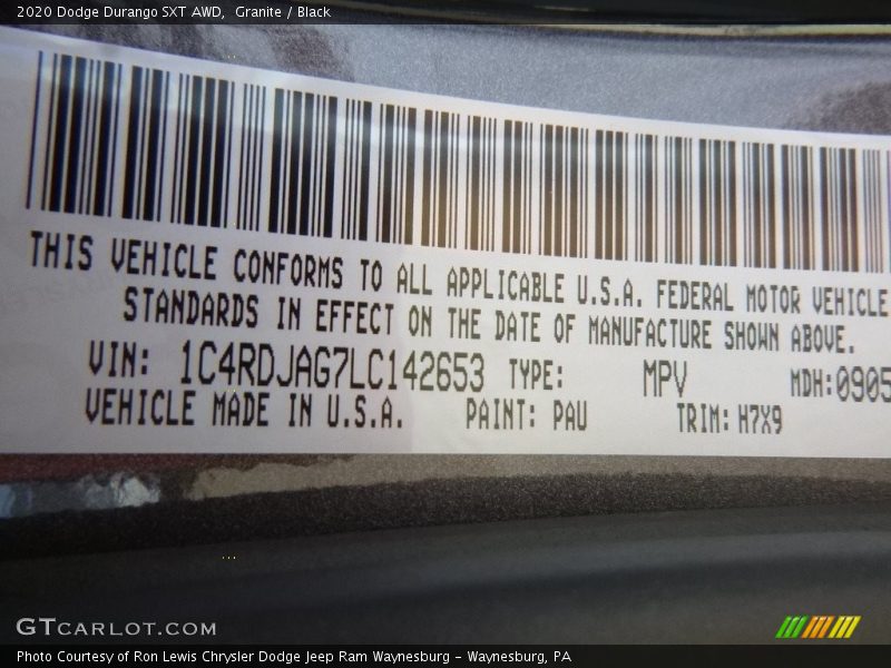Granite / Black 2020 Dodge Durango SXT AWD