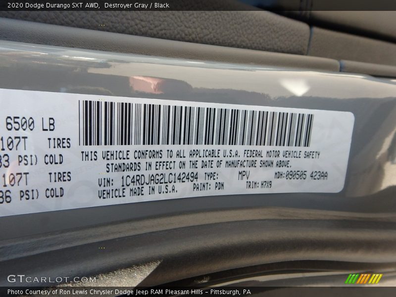 Destroyer Gray / Black 2020 Dodge Durango SXT AWD