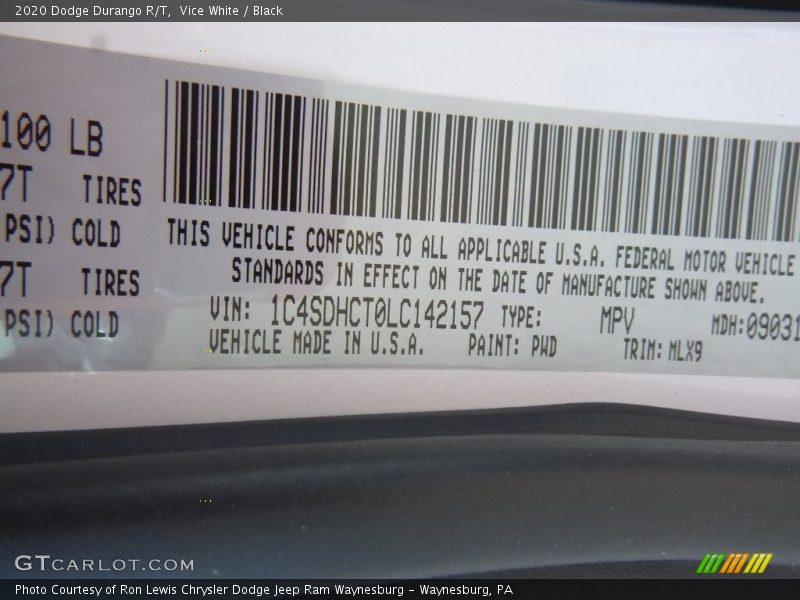 Vice White / Black 2020 Dodge Durango R/T