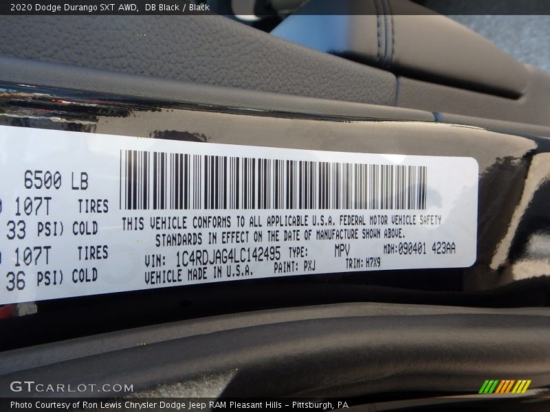 DB Black / Black 2020 Dodge Durango SXT AWD