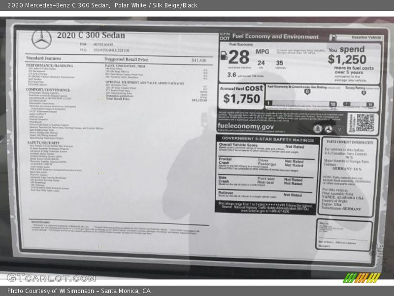 Polar White / Silk Beige/Black 2020 Mercedes-Benz C 300 Sedan