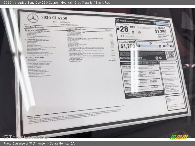 Mountain Grey Metallic / Black/Red 2020 Mercedes-Benz CLA 250 Coupe