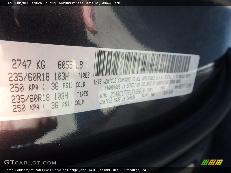 Maximum Steel Metallic / Alloy/Black 2020 Chrysler Pacifica Touring