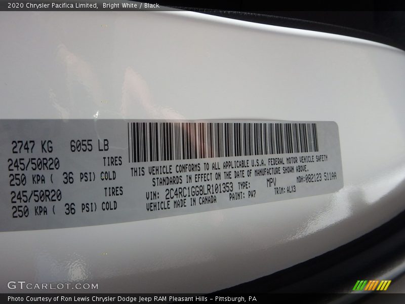 Bright White / Black 2020 Chrysler Pacifica Limited