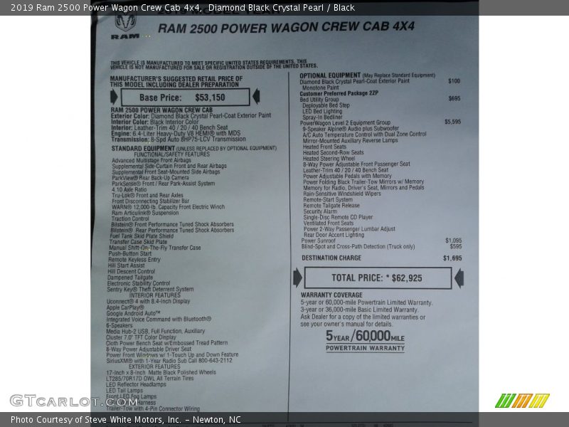  2019 2500 Power Wagon Crew Cab 4x4 Window Sticker