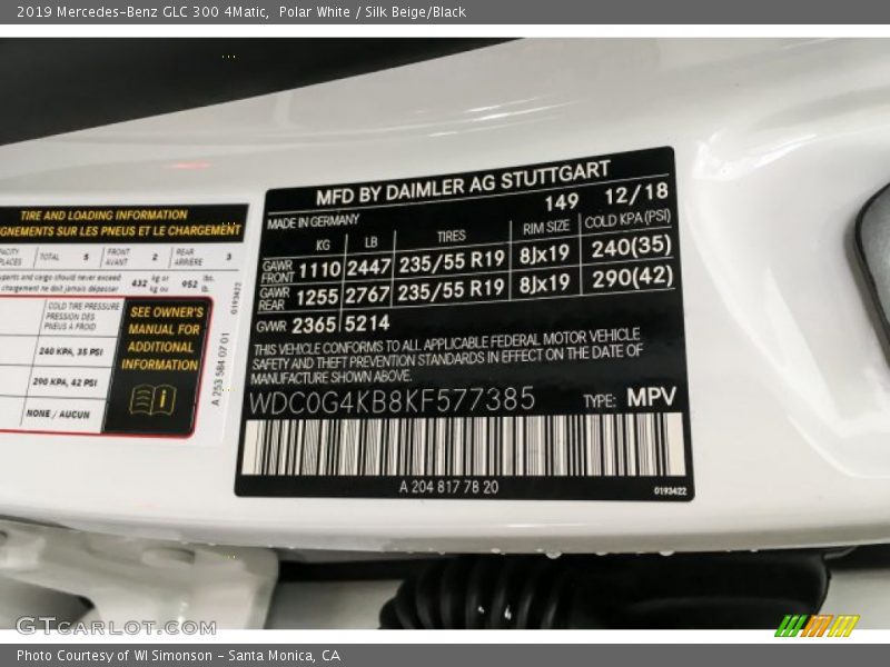 Polar White / Silk Beige/Black 2019 Mercedes-Benz GLC 300 4Matic