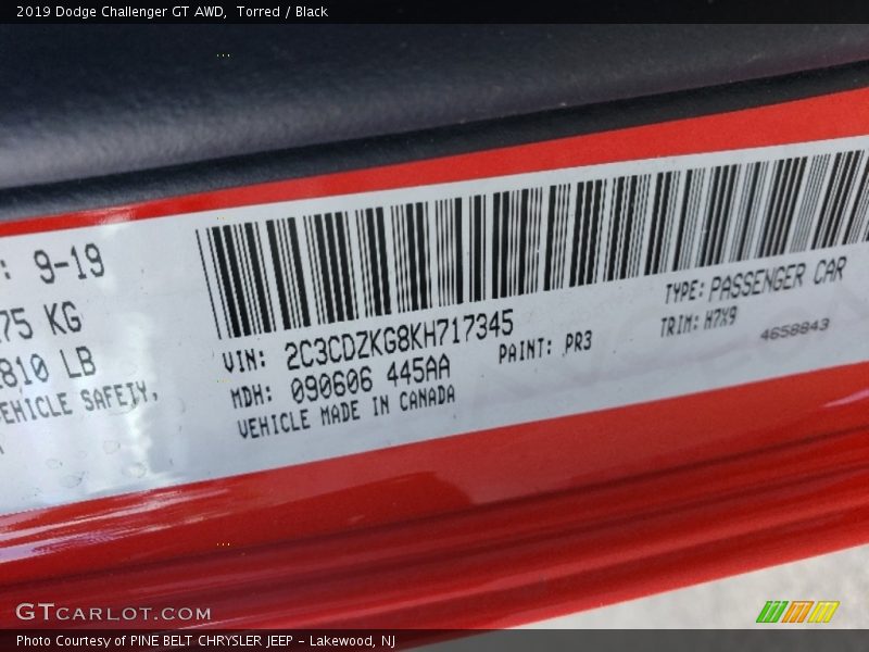 Torred / Black 2019 Dodge Challenger GT AWD