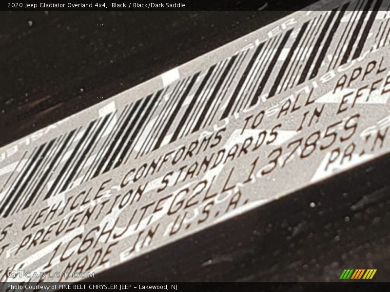 Black / Black/Dark Saddle 2020 Jeep Gladiator Overland 4x4