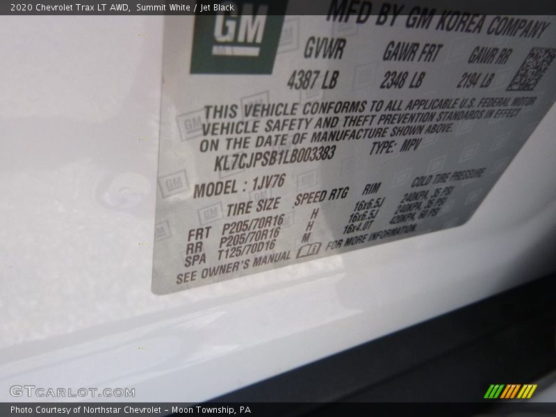 Summit White / Jet Black 2020 Chevrolet Trax LT AWD