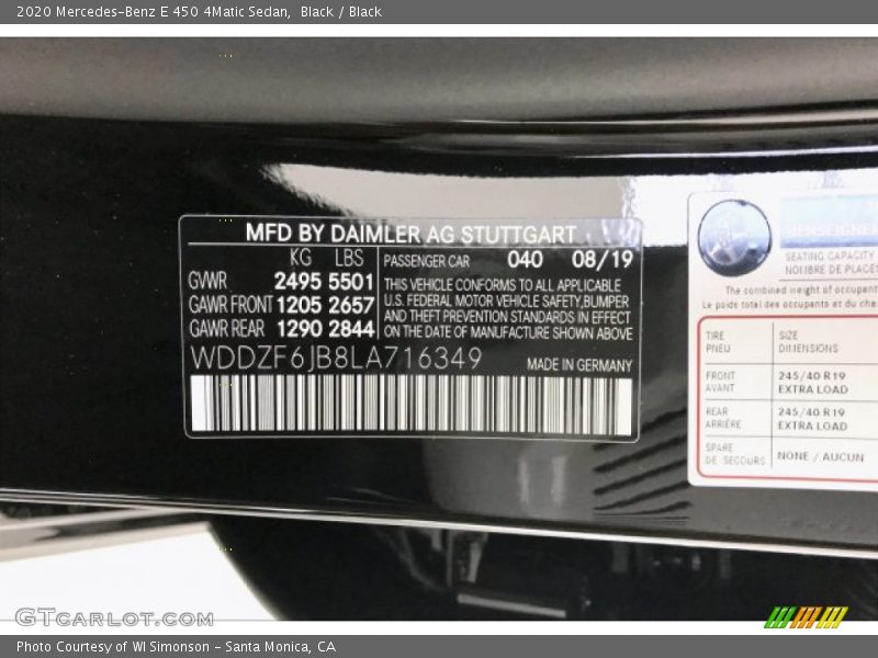 2020 E 450 4Matic Sedan Black Color Code 040
