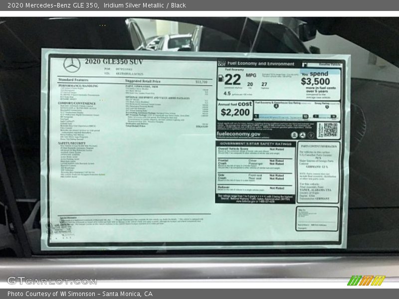  2020 GLE 350 Window Sticker