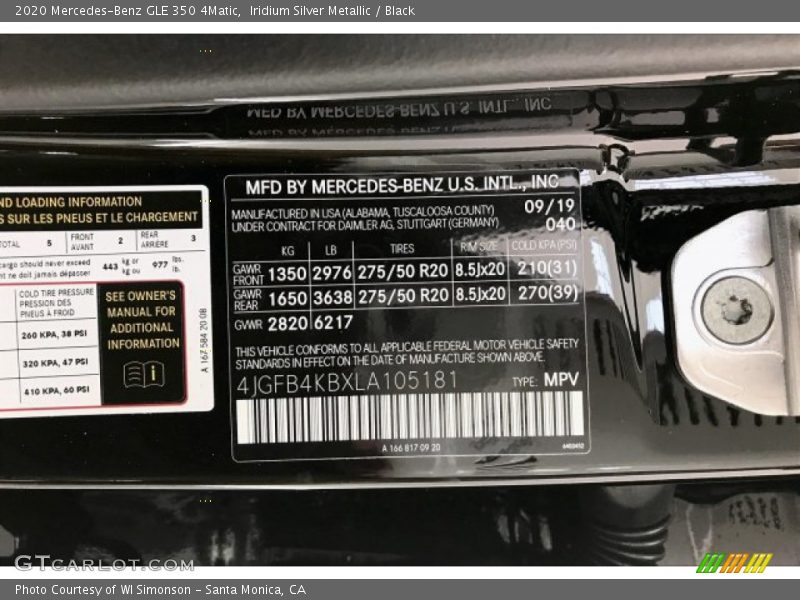 Iridium Silver Metallic / Black 2020 Mercedes-Benz GLE 350 4Matic