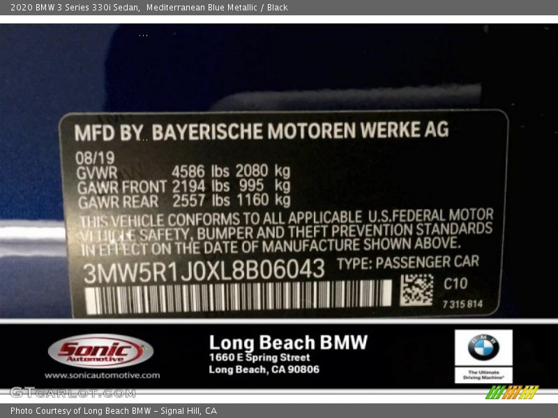 Mediterranean Blue Metallic / Black 2020 BMW 3 Series 330i Sedan