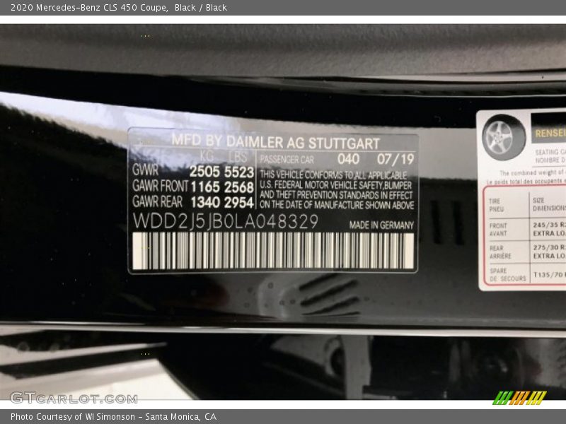 2020 CLS 450 Coupe Black Color Code 040