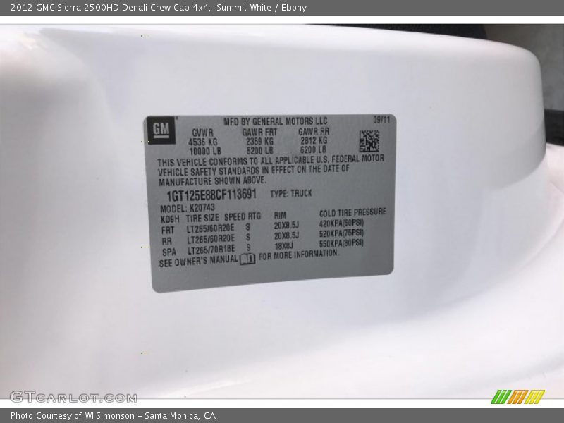Summit White / Ebony 2012 GMC Sierra 2500HD Denali Crew Cab 4x4
