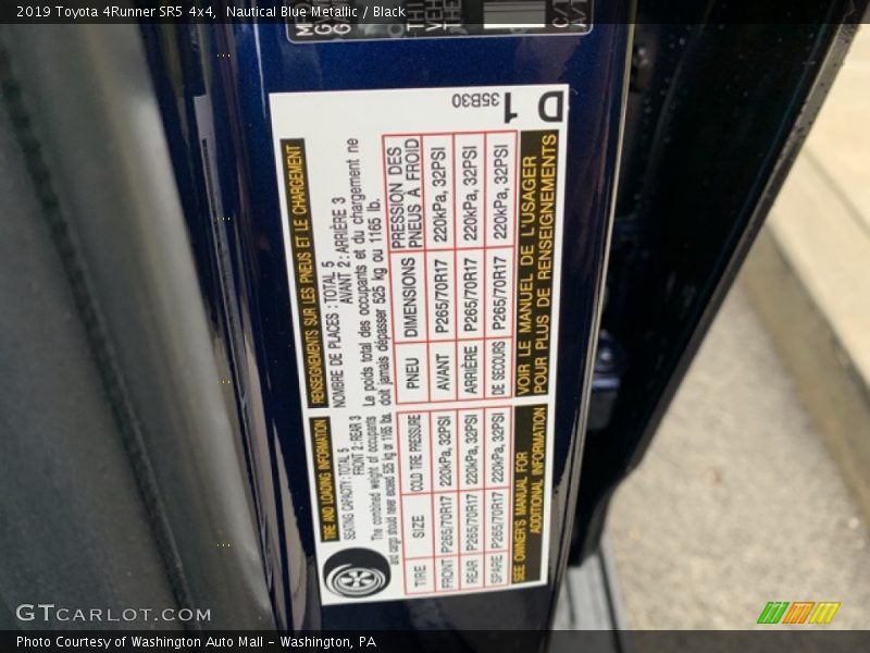 Info Tag of 2019 4Runner SR5 4x4