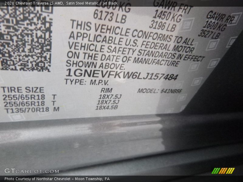 Satin Steel Metallic / Jet Black 2020 Chevrolet Traverse LS AWD