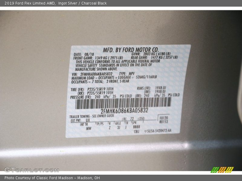 Ingot Silver / Charcoal Black 2019 Ford Flex Limited AWD