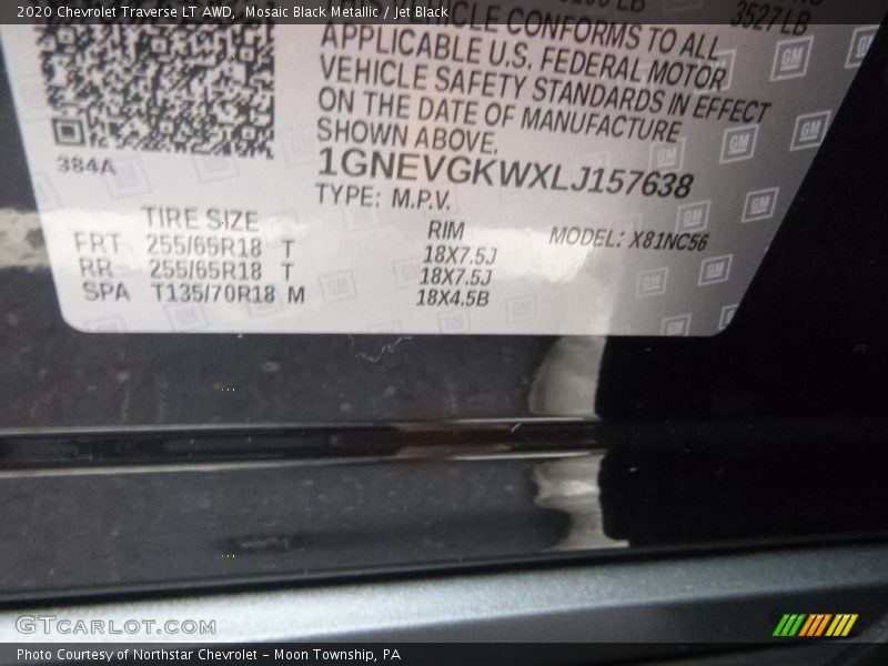 Mosaic Black Metallic / Jet Black 2020 Chevrolet Traverse LT AWD