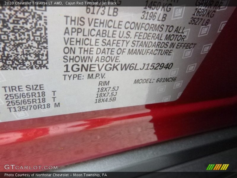 Cajun Red Tintcoat / Jet Black 2020 Chevrolet Traverse LT AWD