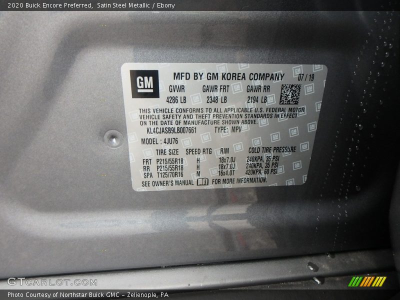 Satin Steel Metallic / Ebony 2020 Buick Encore Preferred