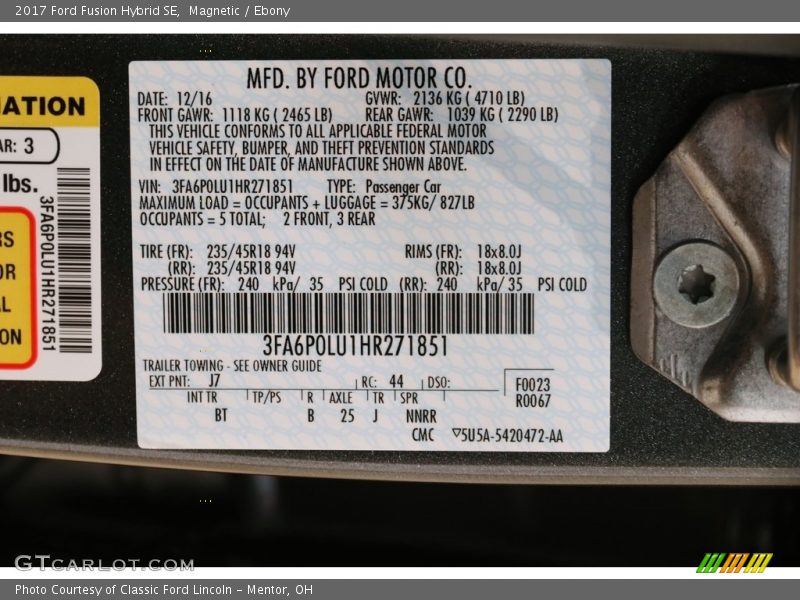 Magnetic / Ebony 2017 Ford Fusion Hybrid SE