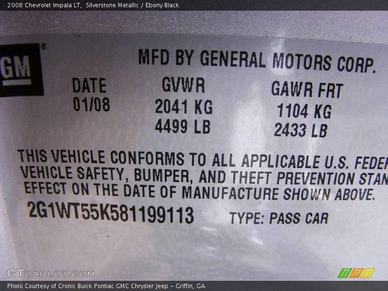 Silverstone Metallic / Ebony Black 2008 Chevrolet Impala LT
