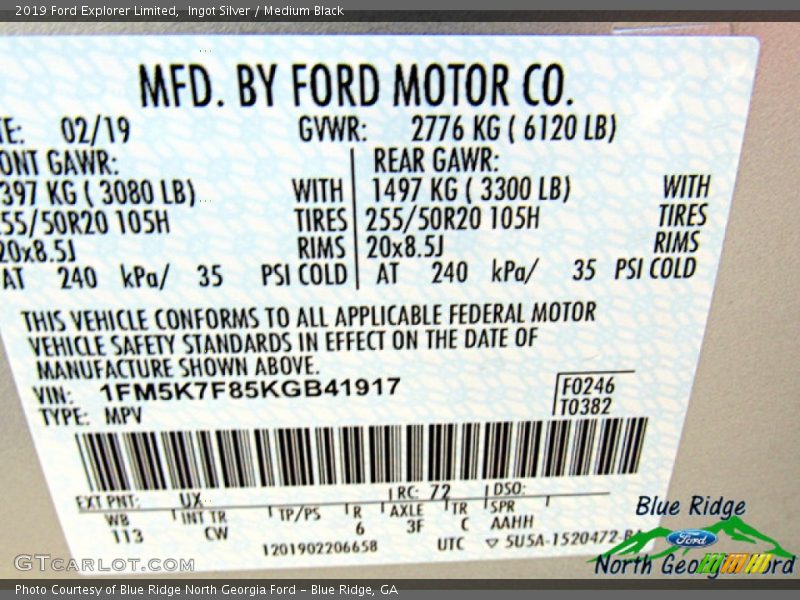 Ingot Silver / Medium Black 2019 Ford Explorer Limited